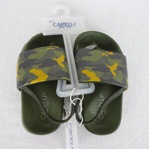 Capelli Camo Shoe Slides Sandals Slip On Green Size 4 -5 Boys Strap Pool Beach